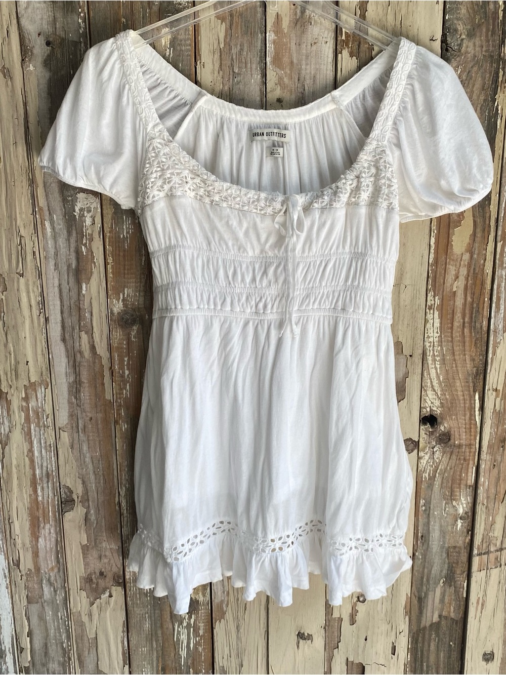 Urban Outfitters white cotton eyelet lace puff sleeve mini dress cottagecore M